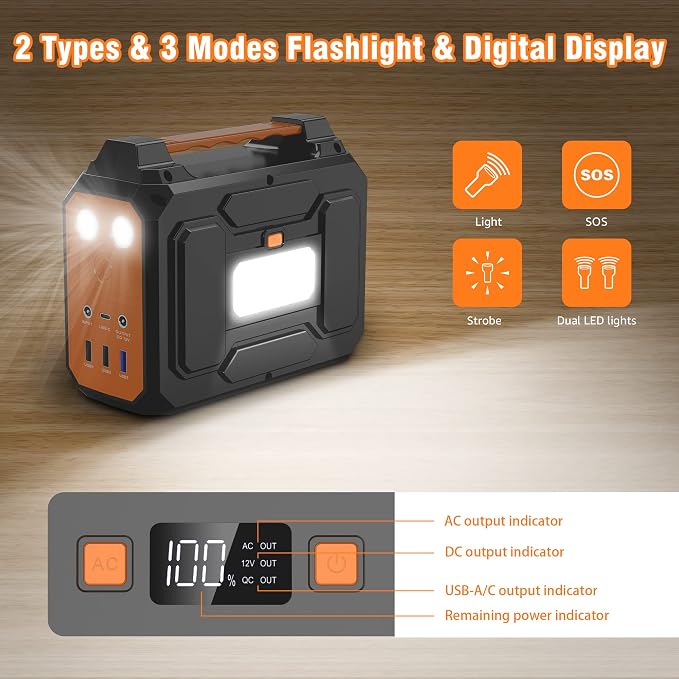 Apowking Portable Power Station Bank 200W Peak, 146Wh Solar Powered Power Bank - Image 7