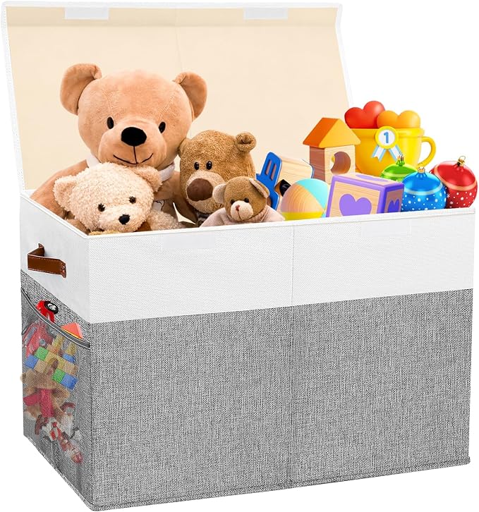 Large Toy Storage Box with Lid, Collapsible Sturdy Toys Storage Organizer Chest by Mabahoo