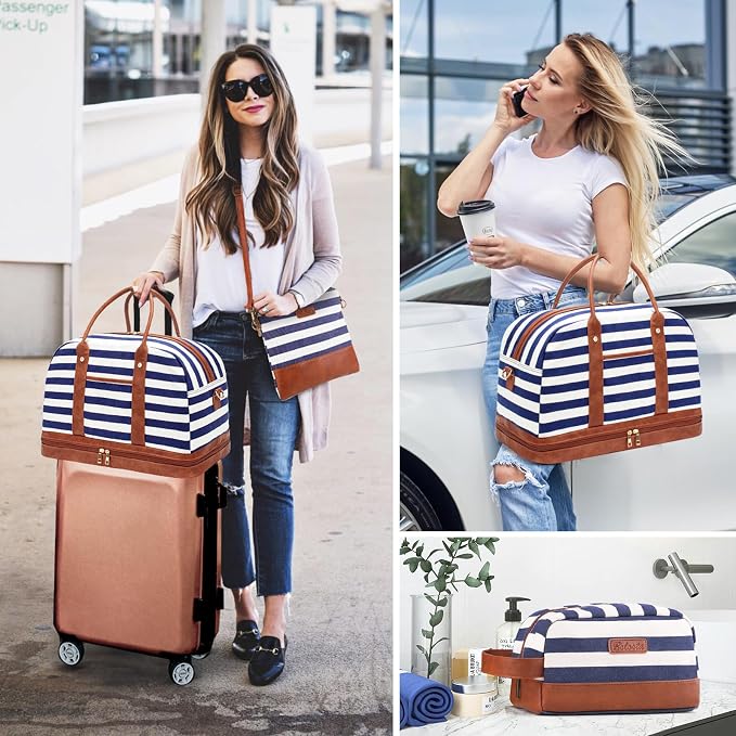 Weekender Bag for Women Canvas Overnight Bag Large Travel Tote Bag Carry on - Image 2
