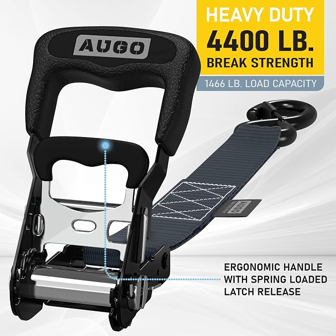 AUGO Heavy Duty Ratchet Straps & Soft Loops – Pack of 4 Extra Strong 1.5” by - Image 2