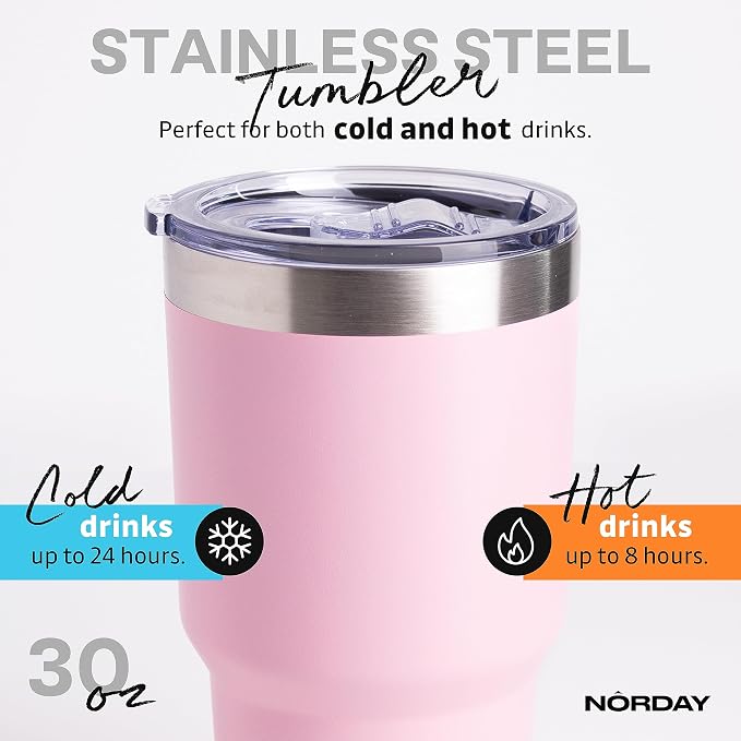NORDAY | Tumbler with Lid - 30oz - Light Pink Insulated Tumbler - Stainless - Image 3