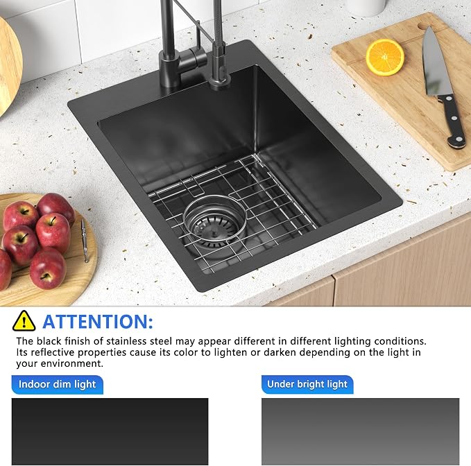 15x20 Drop In Bar Sink Black, 15 Inch Gunmetal Black Wet Bar Sink 18 Gauge - Image 6