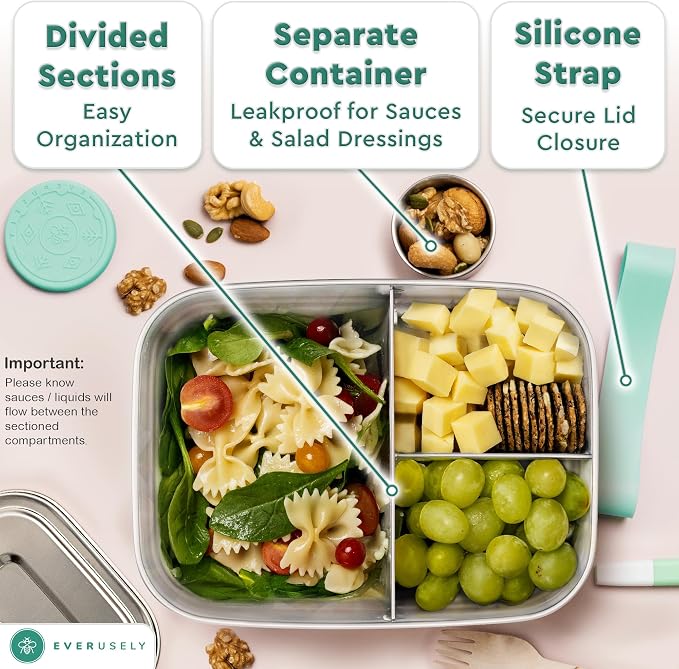 Everusely - Bento Box - Green, 60oz / 1.8 L - Stainless Steel Lunch Box - 3 - Image 4