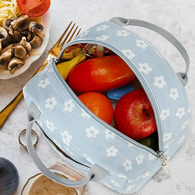Bluboon Lunch Bag for Women Men Cute Corduroy Lunch Tote Bags Reusable - Image 5