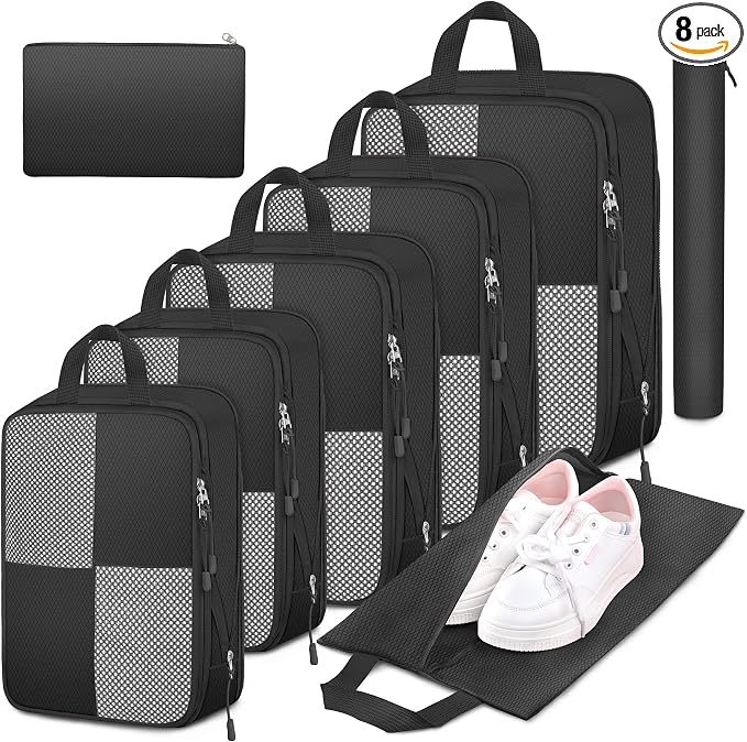8 Set Compression Packing Cubes Travel, Lightweight Expandable Travel Cubes by Attmu