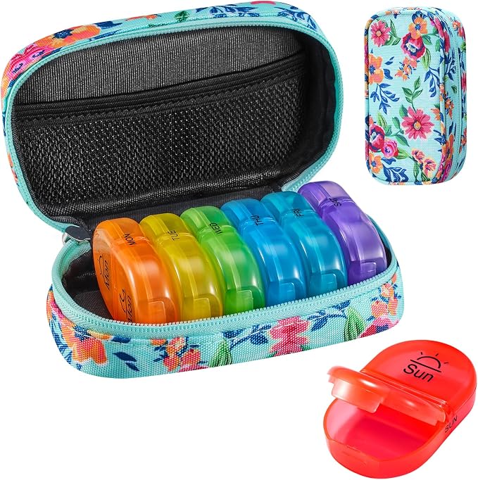 Serfeymi Weekly Travel Pill Organizer 2 Times A Day AM PM Upgraded Rainbow Pill by Serfeymi