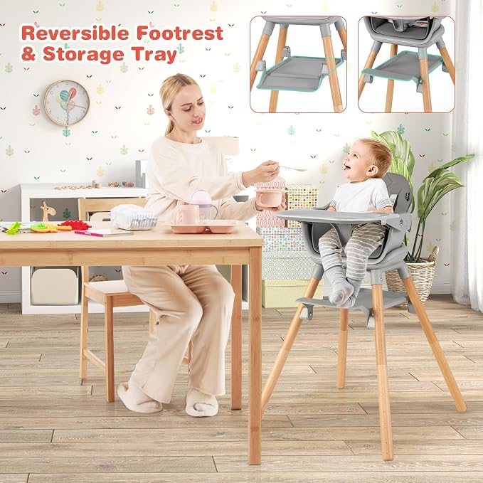 HONEY JOY Baby High Chair, 6 in 1 Convertible Wooden Highchair - Image 8