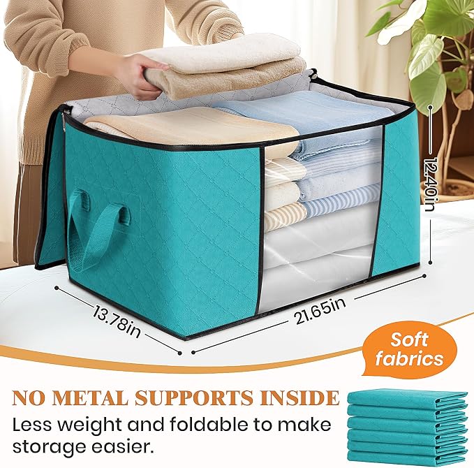 Fab totes 8 Pack Clothes Storage, Foldable Thick Fabric Blanket Storage Bags - Image 2