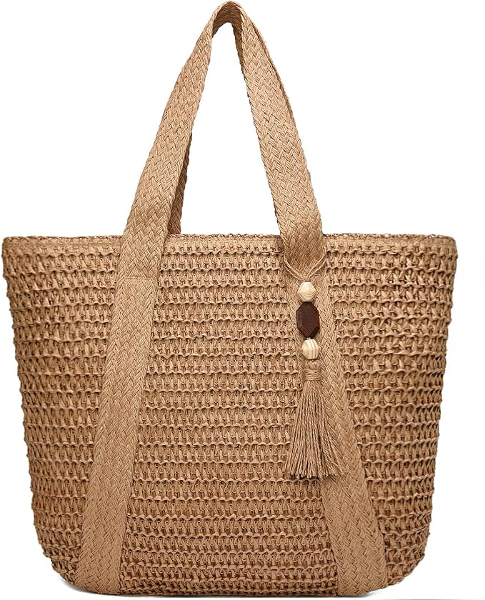 Straw Beach Bags for Women Woven Beach Tote Bag Casual Boho Large Shoulder by YAVCOOL