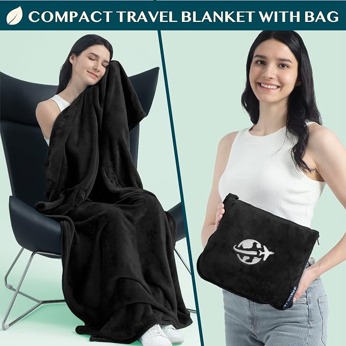 PAVILIA Travel Blanket and Pillow, Arms Opening Airplane Blankets - Image 3