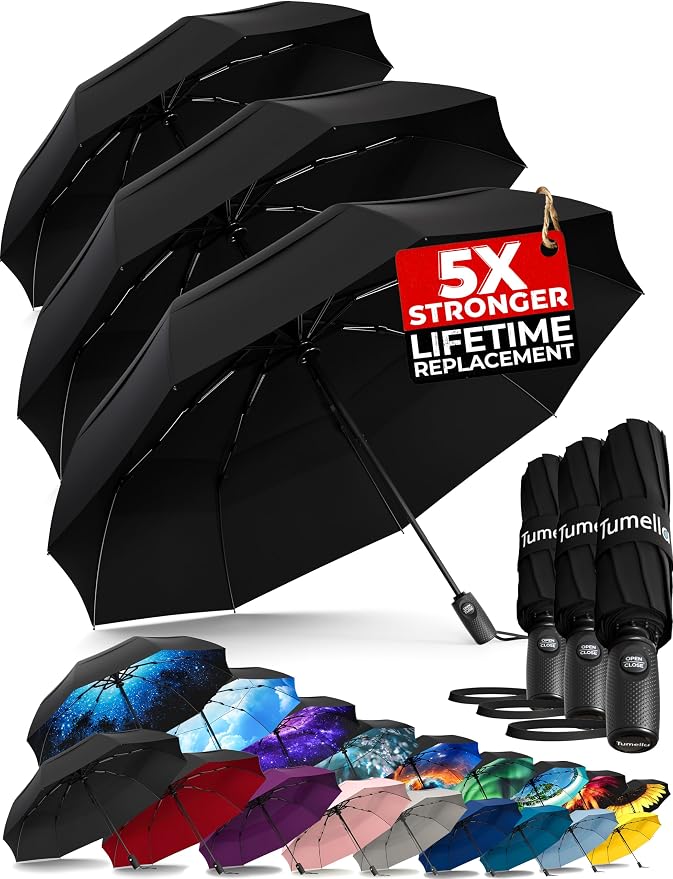 TUMELLA Strongest Windproof Travel Umbrella, Small Strong but Light Portable by Tumella