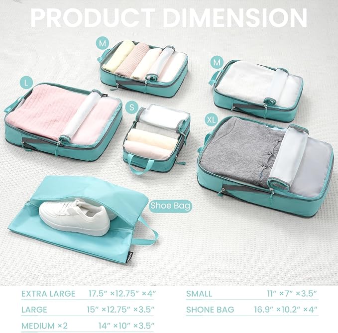 BAGAIL 6 Set Ultralight Compression Packing Cubes Packing Organizer - Image 2