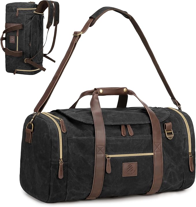 50L Duffle Bag for Men, Nomad Waxed Canvas Travel Duffel Bag Vintage Genuine by DensataTravelBag