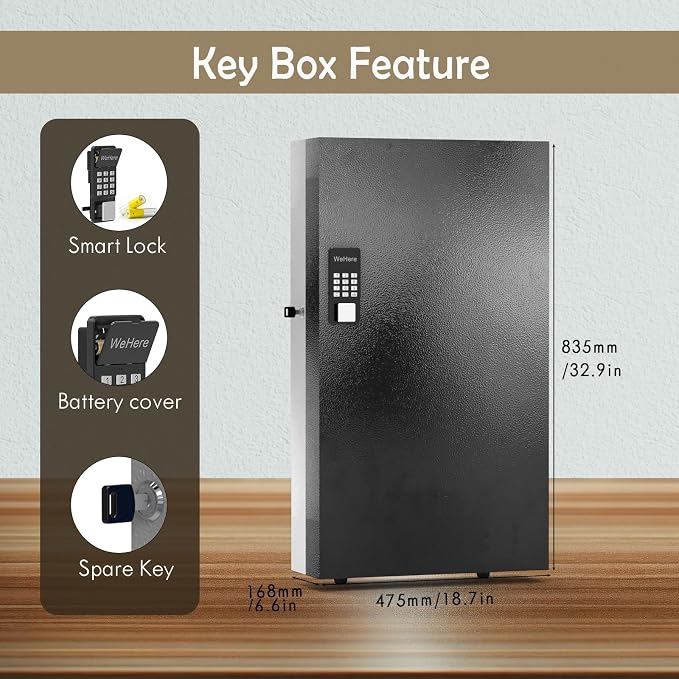 WeHere 360 Lock Box Wall Mount, APP Bluetooth/OTP/Wi-Fi/Fixed Code/Key Unlock - Image 2