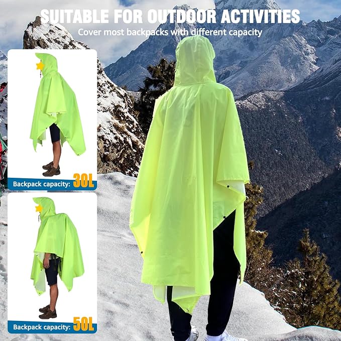 ANYOO Hooded Rain Poncho for Adults Waterproof Lightweight Rain Coat for Men - Image 7