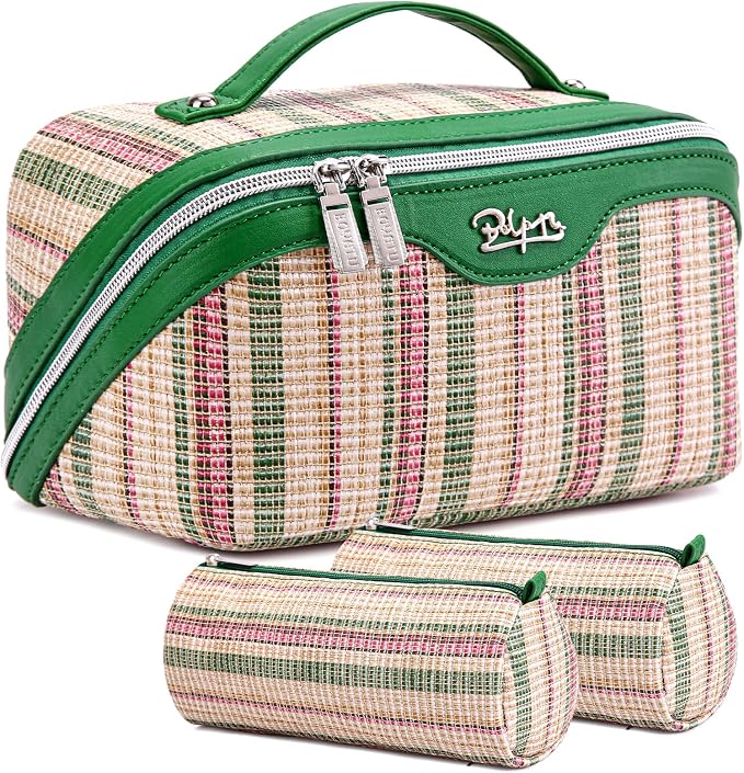 Travel Makeup Bag for Women: Large Capacity Open Flat Make up Bag Set of 3 by BOYATU