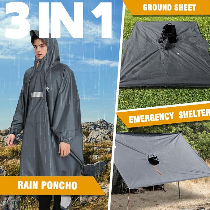 ANYOO Hooded Rain Poncho for Adults Waterproof Lightweight Rain Coat for Men - Image 7