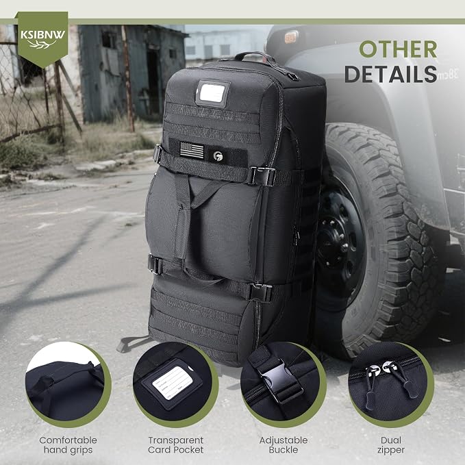 KSIBNW Rolling Duffel Bag with Wheels and Handle, 4 In 1 Tactical 86L Military - Image 4