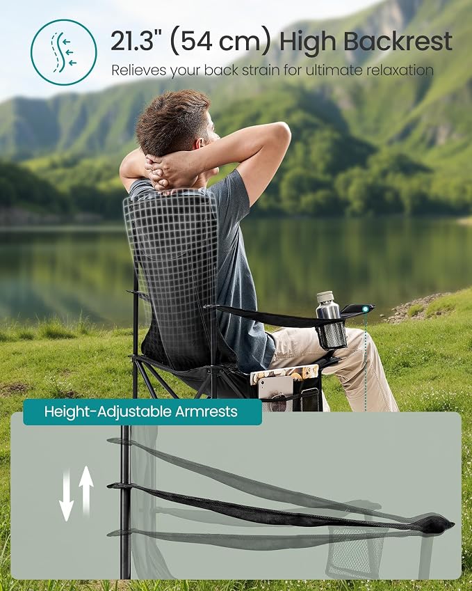 SONGMICS Breathable Camping Chairs, Foldable Outdoor Chairs Set of 2, High Back - Image 5