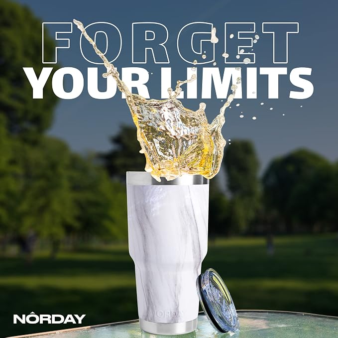 NORDAY | Tumbler with Lid - 30oz - White Marble Insulated Tumbler - Stainless - Image 7