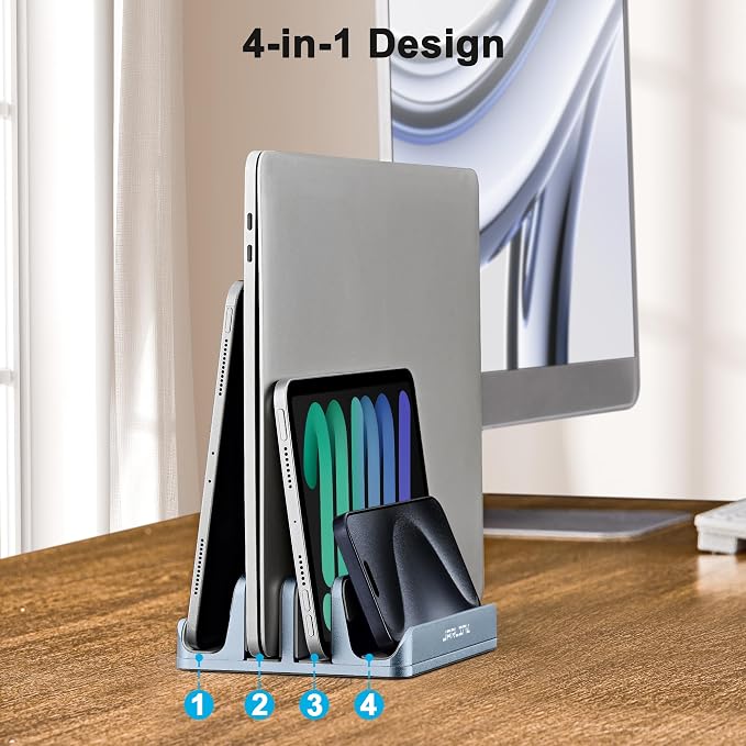 JARLINK 4-in-1 Adjustable Vertical Laptop Stand Holder, Aluminum Dual Slots - Image 7
