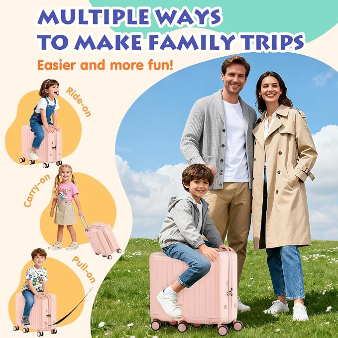 Kids Ride-On Luggage, Foldable Pedal, Hidden Cup Holder & Combination Lock - Image 4