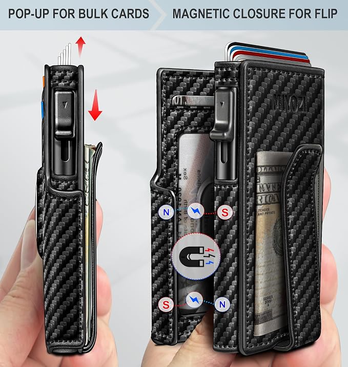 Airtag Wallet for Men, with Money Clip 10 Cards Metal Case Smart Slim Pop Up - Image 3