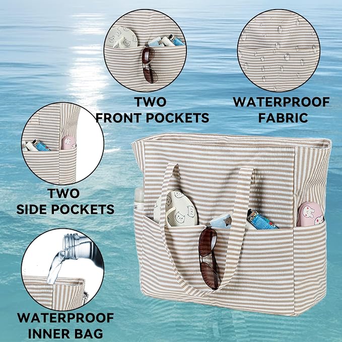 LEDAOU Beach Bag Waterproof Sandproof Women Tote Bag Pool Bag - Image 8