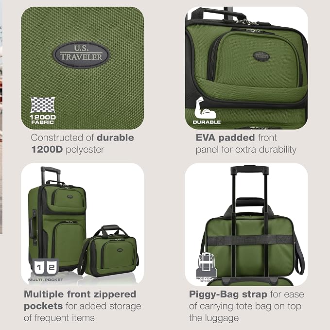 U.S. Traveler Rio Softside Expandable Carry-on Rolling Luggage, 2 Wheel Set - Image 3