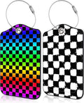 2 Pack Luggage Tags Rainbow Squares and Checkered Flag PU Leather Baggage Tag by Unknown