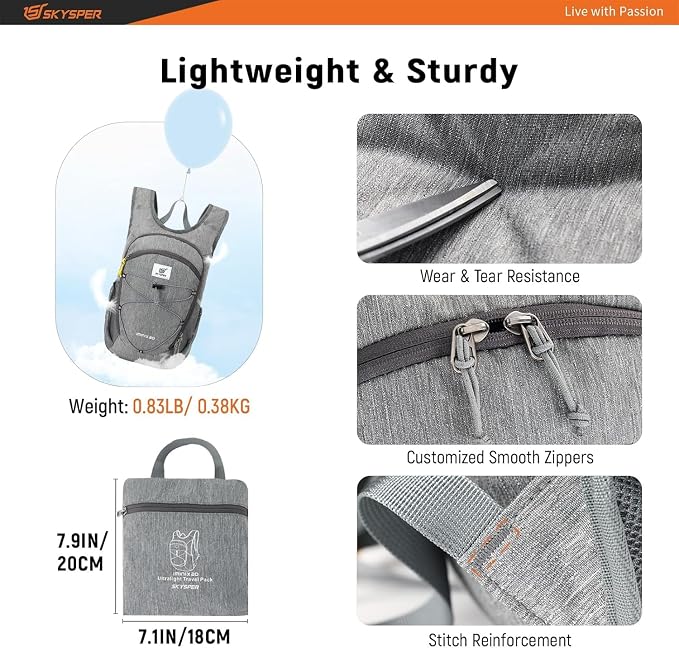 SKYSPER 15L/20L Foldable Hiking Backpack Lightweight Packable Travel Daypack - Image 3