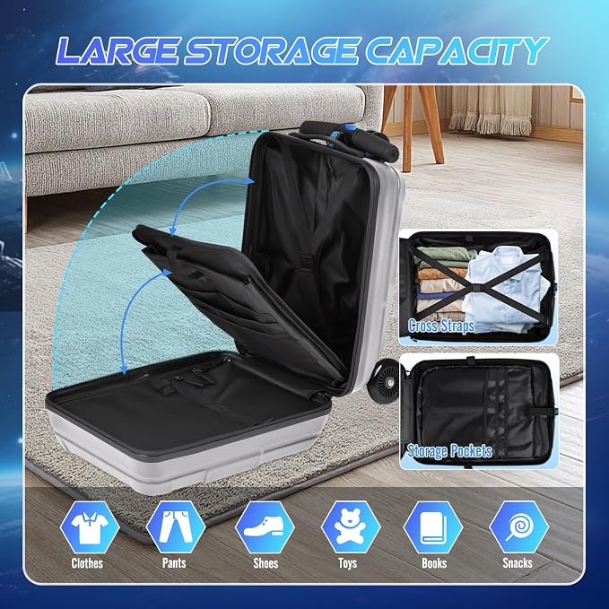 Scooter Suitcase for Kids & Adults, Foldable Carry On Travel Luggage, Hardside - Image 7