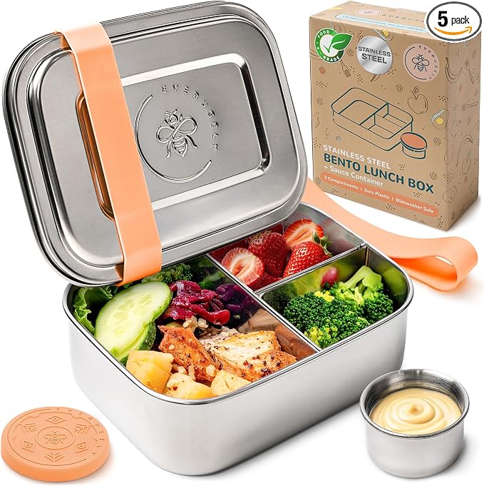 Everusely - Bento Box - Orange, 27oz / 0.8 L - Stainless Steel Lunch Box - 3 by Everusely