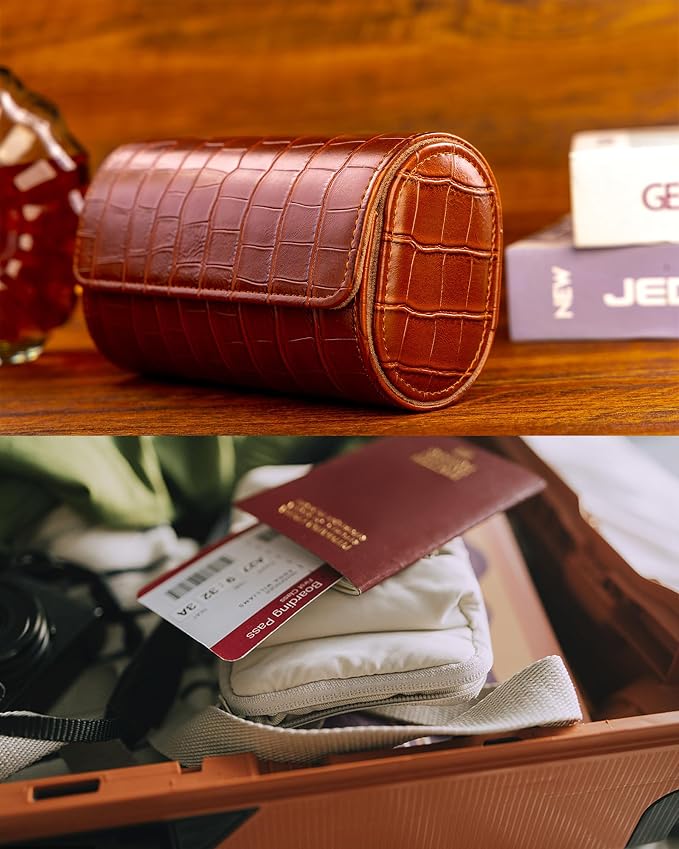 MR.OKAY 3 Watch Travel Case- Classic Leather Watch Case - Image 6