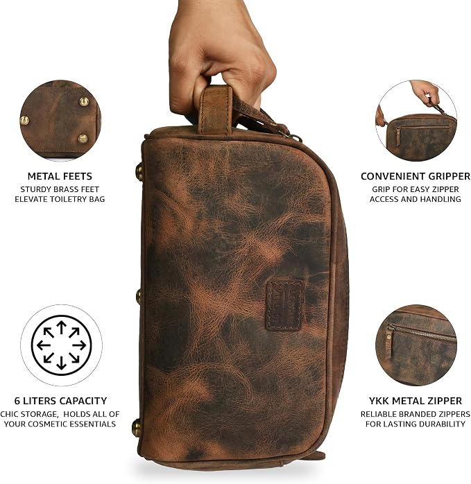 LEATHER VILLAGE Premium Leather Toiletry Travel Pouch - Image 4