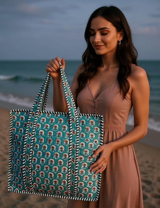 Cotton Quilted Tote Bag for Women – Large Beach & Travel Tote - Image 7