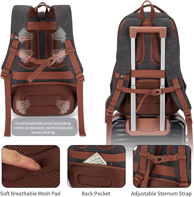 Tzowla Vintage Canvas Laptop Backpack - Image 5