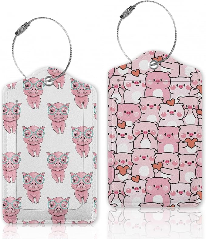 2 Pcs Luggage Tags for Suitcase, Cute Pig by Oeaskly