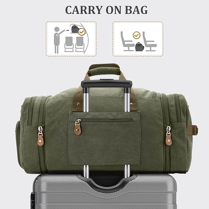 Gonex Canvas Duffle Bag 60L Travel Duffel Overnight Weekend Bag - Image 7