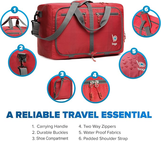Bago Foldable Duffel Bags for Traveling Women & Men - 40L Sports Packable - Image 5