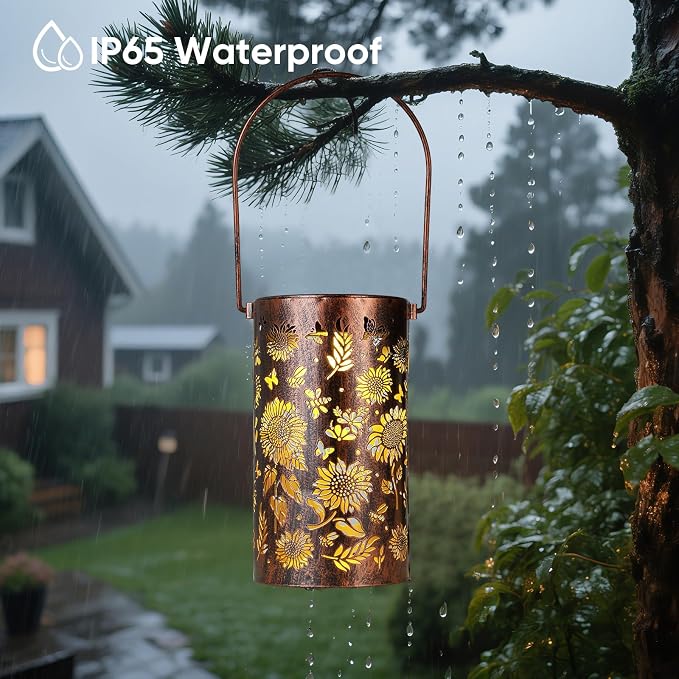 Homemory Sunflower Solar Lanterns Lights Outdoor Waterproof, Hollowed-Out Metal - Image 5