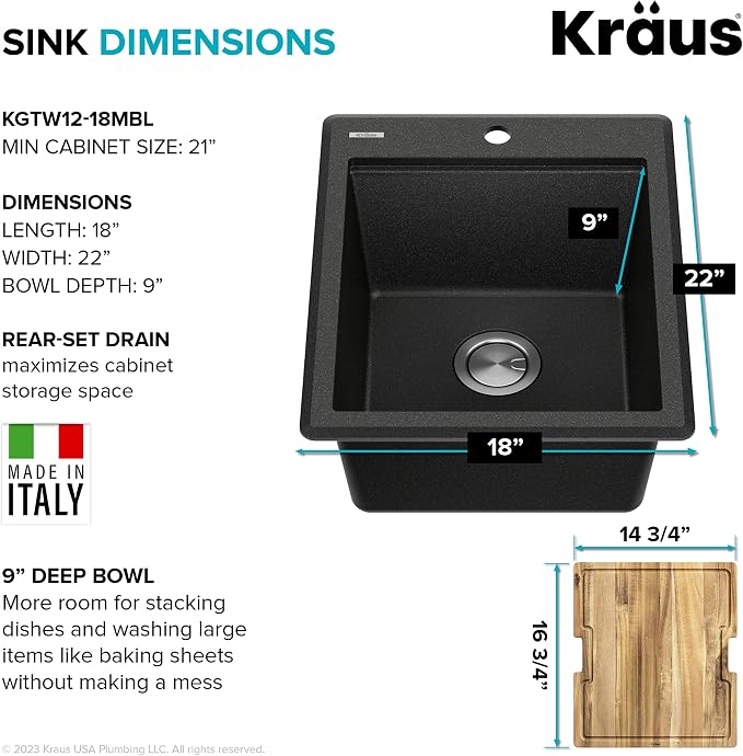 KRAUS Bellucci 18-inch Granite Workstation Drop In Top Mount Single Bowl - Image 8