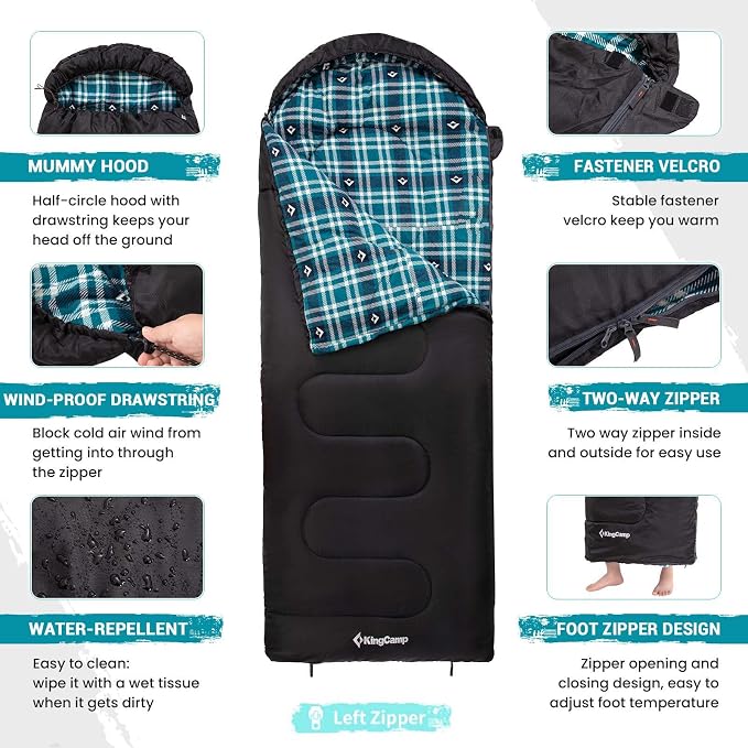 KingCamp Sleeping Bag for Adults, Cold Weather & Warm XL Big and Tall Flannel - Image 3