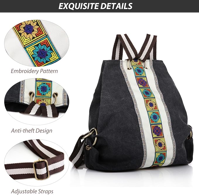 Goodhan Women Canvas Backpack Daypack Casual Shoulder Bag, Vintage Heavy-duty - Image 2
