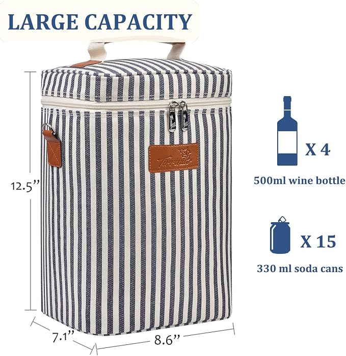 Tirrinia 4 Bottle Leakproof Insulated Wine Carrier Tote Bag - Image 7