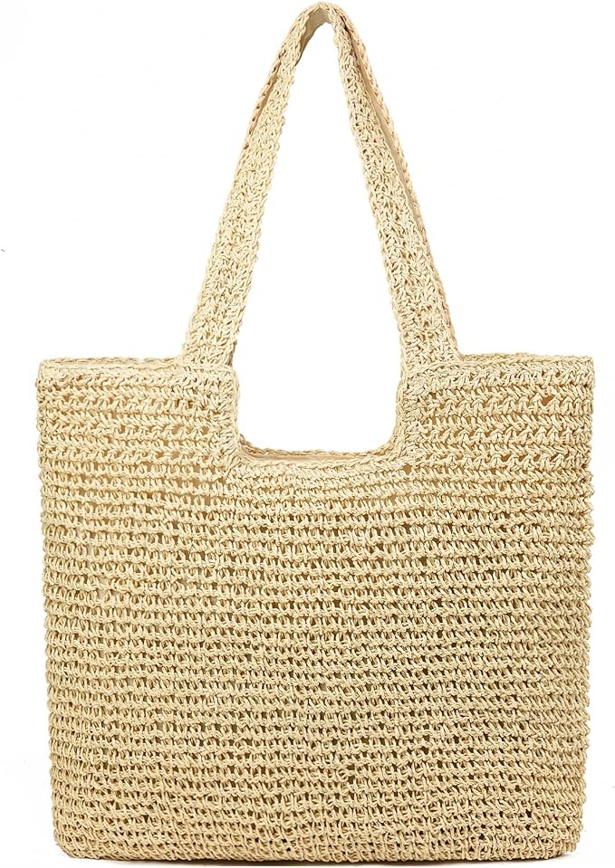 Straw Beach Bags for Women Woven Beach Tote Bag Casual Boho Large Shoulder by YAVCOOL