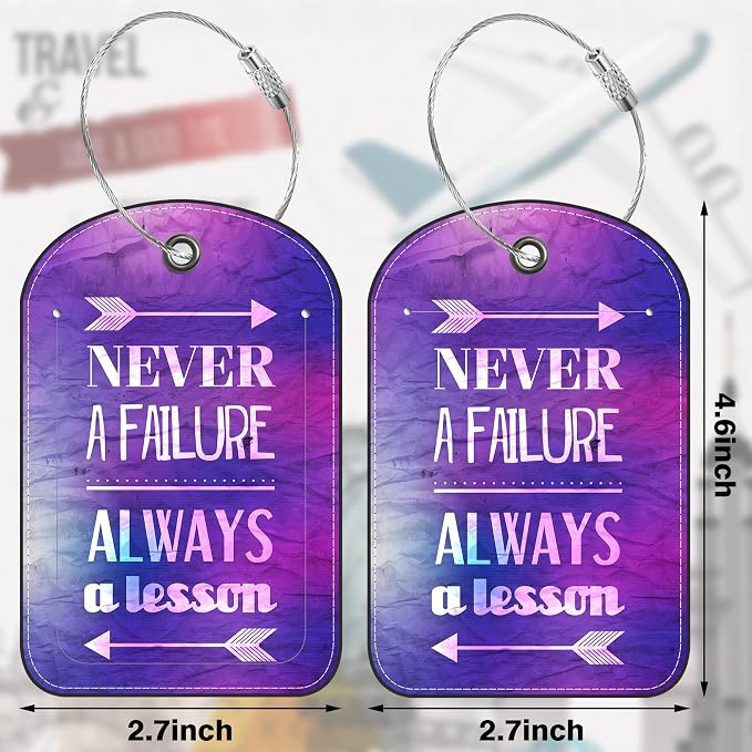 2 Pack PU Luggage Tags for Suitcase, Inspirational Quote Suitcase Tag Leather - Image 2