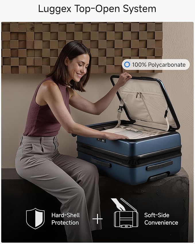 Checked Luggage Top Opening, FLT Expandable Polycarbonate Hard Shell Suitcase - Image 3