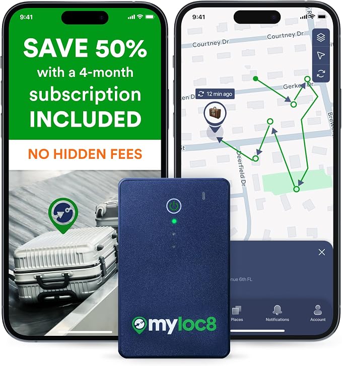 GPS Luggage Tracker for Suitcases TSA Approved, Android & iOS Compatible by MyLoc8