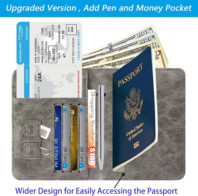 Passport Holder With Luggage Tag Travel Essentials Passport Cover Wallet RFID - Image 4